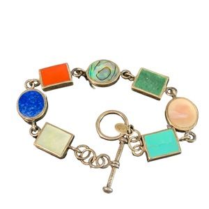 SX Thai 925 sterling silver Multi Gemstone Reversible to Black Onyx Bracelet